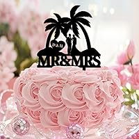 Beach Theme Mr & Mrs Cake Cupcake Toppers Tropical Engagement Script Font Cup Cake Topper for Wedding Graduation Baking Cake Decorations Decorative Novelty Unique Black Couple Silhouette Bride to Be