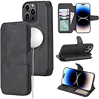 Wallet Case for iPhone 14 Pro, Compatible with Mag Safe Magnetic Wireless Charging Premium PU Leather Flip Case with Card Holder Kickstand Phone Cover 6.1 Inch,Black