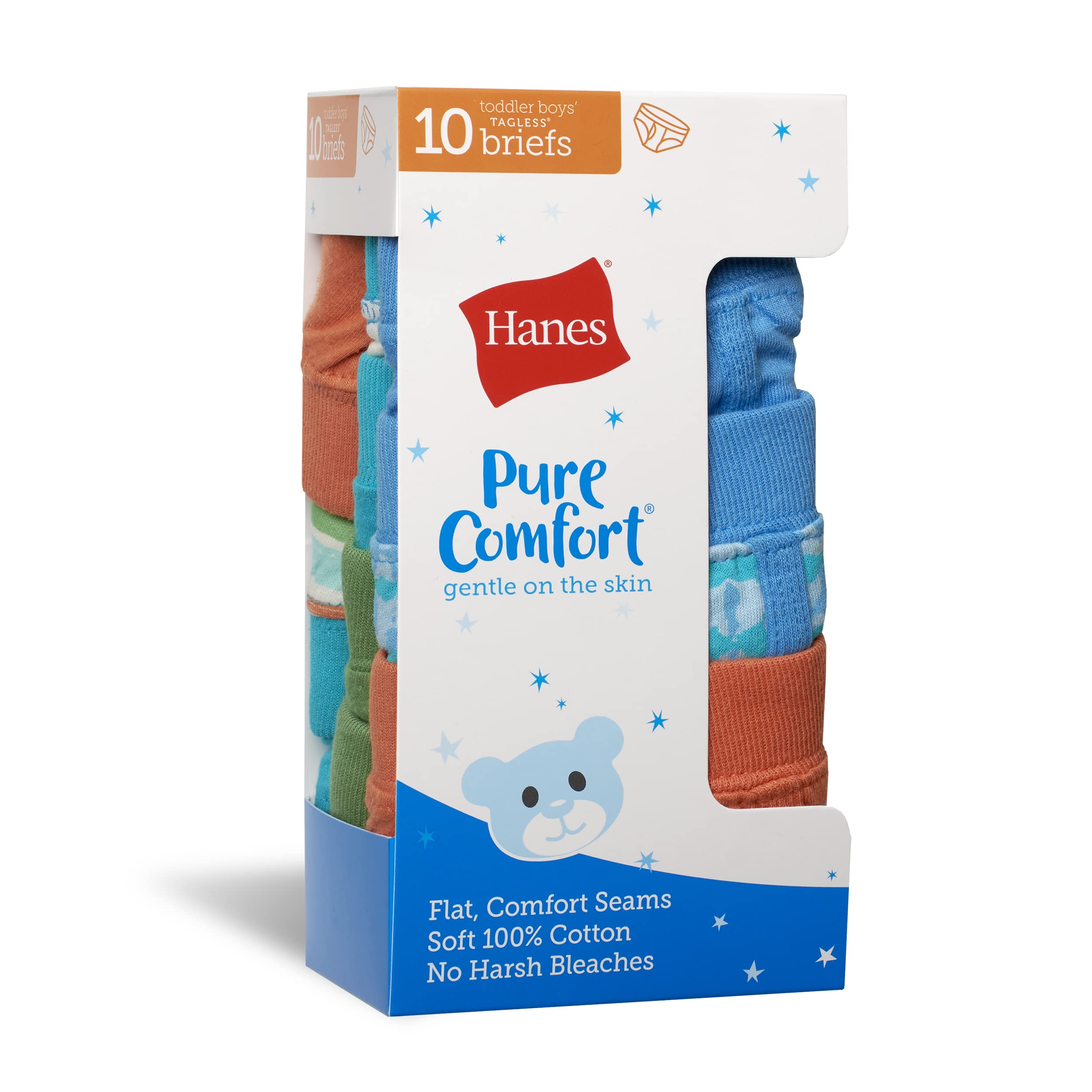 Hanes Toddler Boys' Underwear, Pure Comfort 100% Cotton Boxer Briefs & Briefs Available, 10-Pack