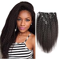 Kinky Straight Clip in Human Hair Extensions for Black Women Afro Kinky Straight Clip ins Coarse Yaki Clip ins Brazilian Yaki Straight Clip in Human Hair Extensions 100Grams (14 inch)