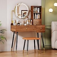 Vanity Desk,Make Vanity Set with Touch Screen Dimming Mirror, 3 Color Lighting Modes, Dressing Table with 3 Sliding Drawers, Modern Bedroom Makeup