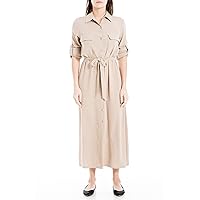Max Studio Women's Tab Sleeve Button Front Dress with Pockets