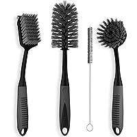 Dish Brush Set of 4 with Bottle Water Brush, Dish Scrub Brush, Scrubber Brush and Straw Brush - Kitchen Scrub Brushes Ergonomic Non Slip Long Handle for Cleaning Cleaner Wash Dish Sink Dishes Cup Pot