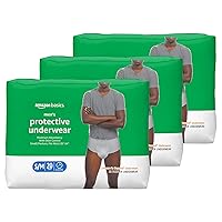 Amazon Basics Incontinence Underwear for Men, Maximum Absorbency, Small/Medium, 60 Count, 3 Packs of 20, White (Previously Solimo)
