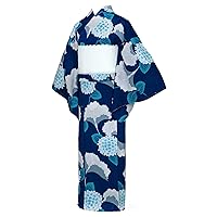 Kimono Town yukata-00013 Women's Yukata, Teoalpha, Light Blue, Women's, Toray Seo α, Navy, Butterfly, Hydrangea, navy
