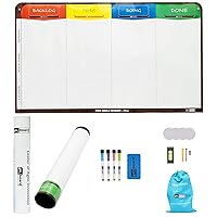4 Column Kanban Board, Scrum Board Flex Full Magnetic Board. Agile Board Kit, 4 Markers, Eraser. Full Magnetic Project Management Board for Project Planning, Ultra Thin Scrum Whiteboard