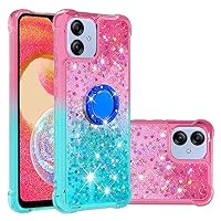 XYX Case Compatible with Samsung A04e, Gradient Quicksand Glitter Diamond TPU Shockproof Bumper Cover with Ring Stand Holder for Galaxy A04e, Pink & Blue