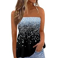 Womens Strapless Bandeau Tank Tops Tube Tops Floral Tanks Smocked Ruffled Backless Casual Bandeau Sleeveless Shirts