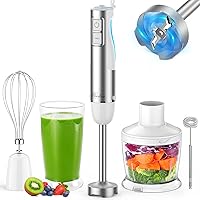 Hand Blender, 5-in-1 Multi-Purpose Immersion Blender set, 1100W 12-Speed Stick Blender, 600ml Beaker, 500ml Food Chopper, Egg Whisk, Milk Frother Attachments, White