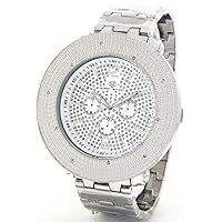 Super Techno Diamond Watch Mens Genuine Diamond Watch Oversized Silver Case Metal Band w/ 2 Interchangeable Bands