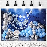 Blue Sky Twinkling Stars Balloons Boys 1st Birthday Party One Years Old Cake Smash Decor Backdrop for Home Party Banner Photo Studio,7x5ft