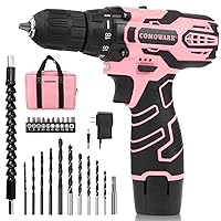 COMOWARE Cordless Drill Set, 12V Power Drill, Pink Drill Set for Women, 1 Battery & Charger, 3/8