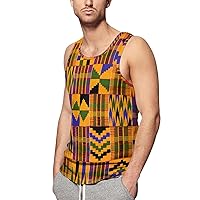 African Kente Cloth Ethnic Art Pattern Men's Tank Top Casual T-Shirts Sleeveless Funny Tees Beach Shirt Print