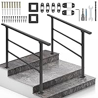 Handrails for Outdoor Steps, 2PCS Outdoor Stair Railing Fits 3 to 4 Steps, Sturdy Porch Railing with Installation Kit, No Rust Wrought Iron Hand Railings for Outdoor Steps