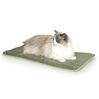 K&H Pet Products Heated Thermo-Kitty Mat, Indoor Heated Cat Bed, Pet Heat Pad for Indoor Cats and Small Dogs, Cat Heating Pad, Electric Thermal Warming Cat Bed Mat, Sage/Tan 12.5 X 25 Inches