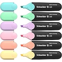 Job Highlighter Pastel, Chisel Tip, 1 + 5 mm, Black Barrel, Assorted Ink Colors, Pack of 6 Highlighters: Turquoise, Mint, Vanilla, Peach, Lavender, Light Pink (115097)