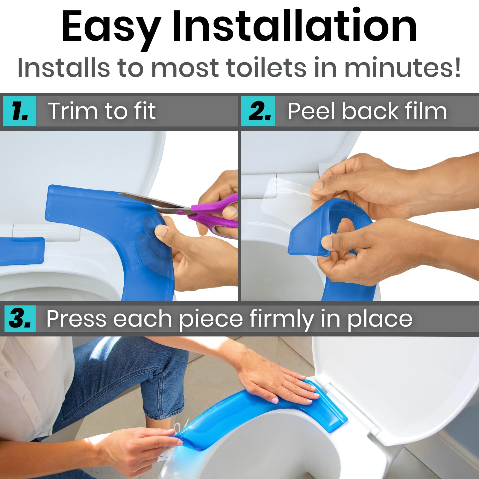 Vive Gel Toilet Seat Cushion Cover - Fits Elongated and Standard Toilet Models - Adhesive Padded Cushions for Pressure Relief (Blue)