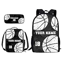 Customize Your OWN Backpack Sets with Basketball Pattern 3Pcs Kids School Backpack Lunch Bag Pencil Case Personalize Your Name and Number