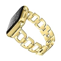 OULUCCI Band Compatible with Apple Watch Bands 41mm 40mm 38mm Women Iwatch Series 9 8 7 6 SE 5 4 3 2 1 D-Shape Stainless Steel Strap Gold Color Wristband D-Shape Sport Strap