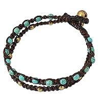 NOVICA Handmade Brass Braided Bracelet Turquoisecolor Gems Jewelry Calcite Brown Blue Wristband Thailand Bohemian [7.5 in min L x 8 in max L x 0.5 in W] 'Aqua Boho Chic'
