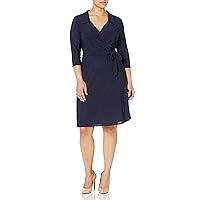 Star Vixen womens Plus-size 3/4 Sleeve Faux Wrap Dress With Collar