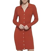 Tommy Hilfiger Women's Sheath Sweater Button Front Dress, Paprika, Medium