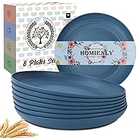 Homienly Deep Dinner Plates Set of 8-9 inch Alternative for Plastic Plates Microwave and Dishwasher Safe Wheat Straw Plates for Kitchen Unbreakable Kids Plates (Blue)