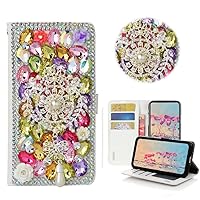 STENES Bling Wallet Phone Case Compatible with Samsung Galaxy S22 Ultra Case - Stylish - 3D Handmade Dreamcatcher Pearl Pendant Magnetic Wallet Stand Leather Cover Case - Multicolor