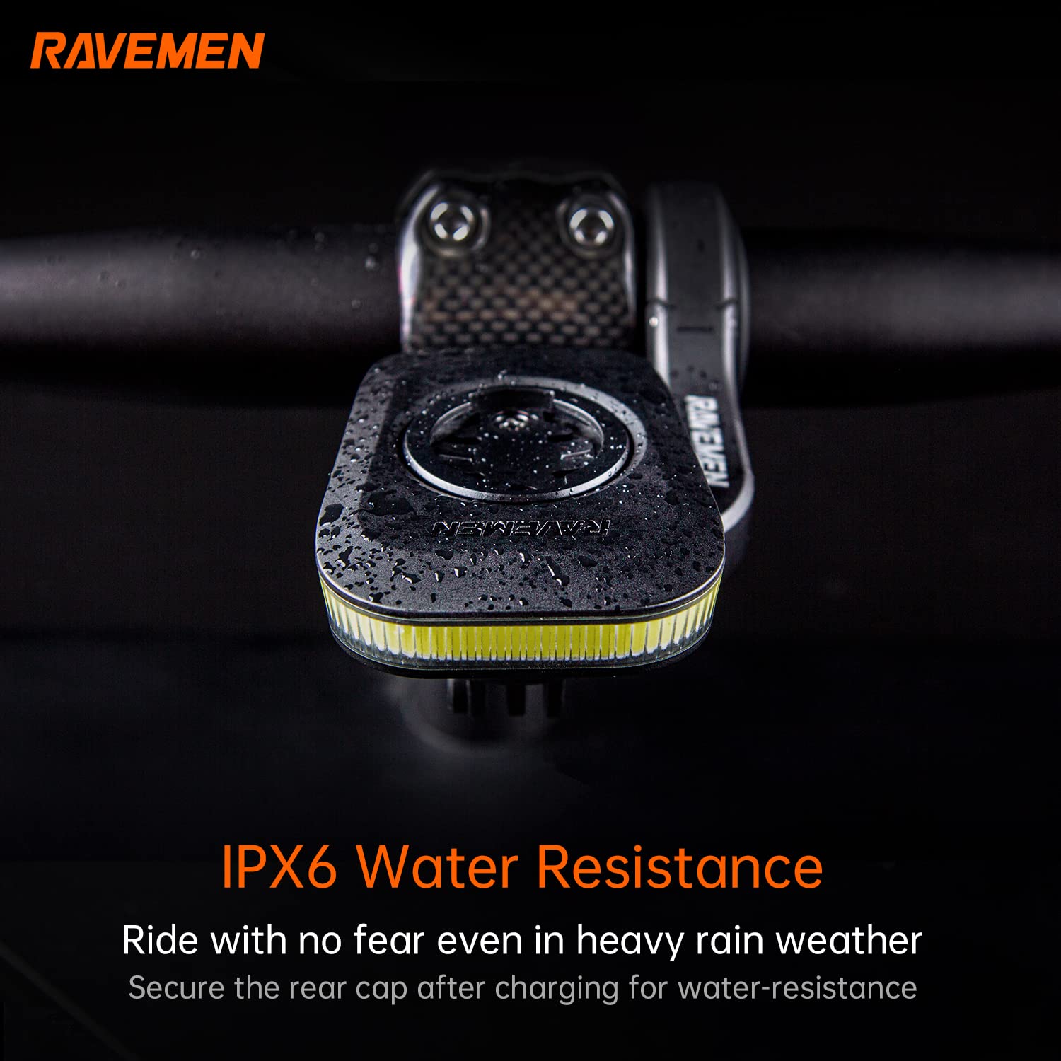RAVEMEN FR160 Daylight Compatible with Garmin/Wahoo Bike Computer, IPX6 Waterproof Bike Light with Side Visibility Warning Flash Light 6 Light Modes for Riding Safety (Patent Protected)