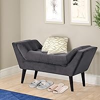Alunaune Velvet Tufted Ottoman Bed Bench for Bedroom End of Bed Bench Ottoman, Upholstered Small Entryway Bench Modern Storage Footstool Bench with Wooden Legs-Dark Gray