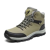 Mens Snow Boots Winter Warm Fur Lined Shoes Non-Slip Insulated Hiking Boot Lace-Up Ankle Outdoor Athletic Shoe