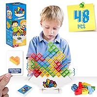48 PCS Tetra Tower Stacking Game, Building Balance Blocks Board Game, 2+ Players Family Games for Kids, Adults, Party, Friends, Team, Travel
