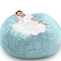 Bean Bag Chairs for Adults, Giant Bean Bag Chair Cover Comfy Fluffy Big Bean Bag Beds (No Filler, Cover Only) Gigantic Moonpods BeanBag Couch Oversized Bing Bag Soft 6ft Sky Blue