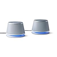 USB Plug-n-Play Computer 2 Speakers For PC or Laptop, 1 Pair, Set of 2, Silver with Blue LED Light