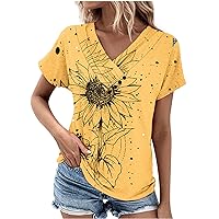 My Orders 2024 Summer Tops for Women Trendy Vintage Floral Print Buttons Short Sleeve V Neck Blouse Tees Spring Dressy Casual Tunic Shirts Lightweight Holiday Workout Comfy T Shirt