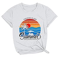 Prime Of Day Deals Today 2024 Clearance Women'S Summer Tee Shirt Crew Neck Sunset Graphic Shirts Casual Basic Beach Tops Cozy Trendy Cute T-Shirt Tunic Spring Tops For Women 2024