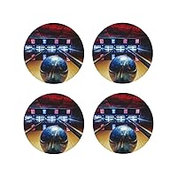 Bowling Print Coasters for Drinks with Holder Coaster Round Leather Coasters Set of 6 Heat Resistant Non-Slip Cup Mat Pad Coffee Decorative Coasters for Living Room Kitchen Bar Decor