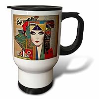3dRose Unique Vintage Colorful Woman Mixed Media Collage AI Generated - Travel Mugs (tm-385438-1)