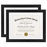 Americanflat 11x14 Diploma Frames in Black - Set of 2 - Certificate Frame Displays 8.5x11 Diplomas with Mat or Use as 11x14 Frame Without Mat - Engineered Wood Frame with Shatter-Resistant Glass