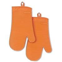 Ribbed Soft Silicone Oven Mitt 2-Pack Set, Honey, 7.5