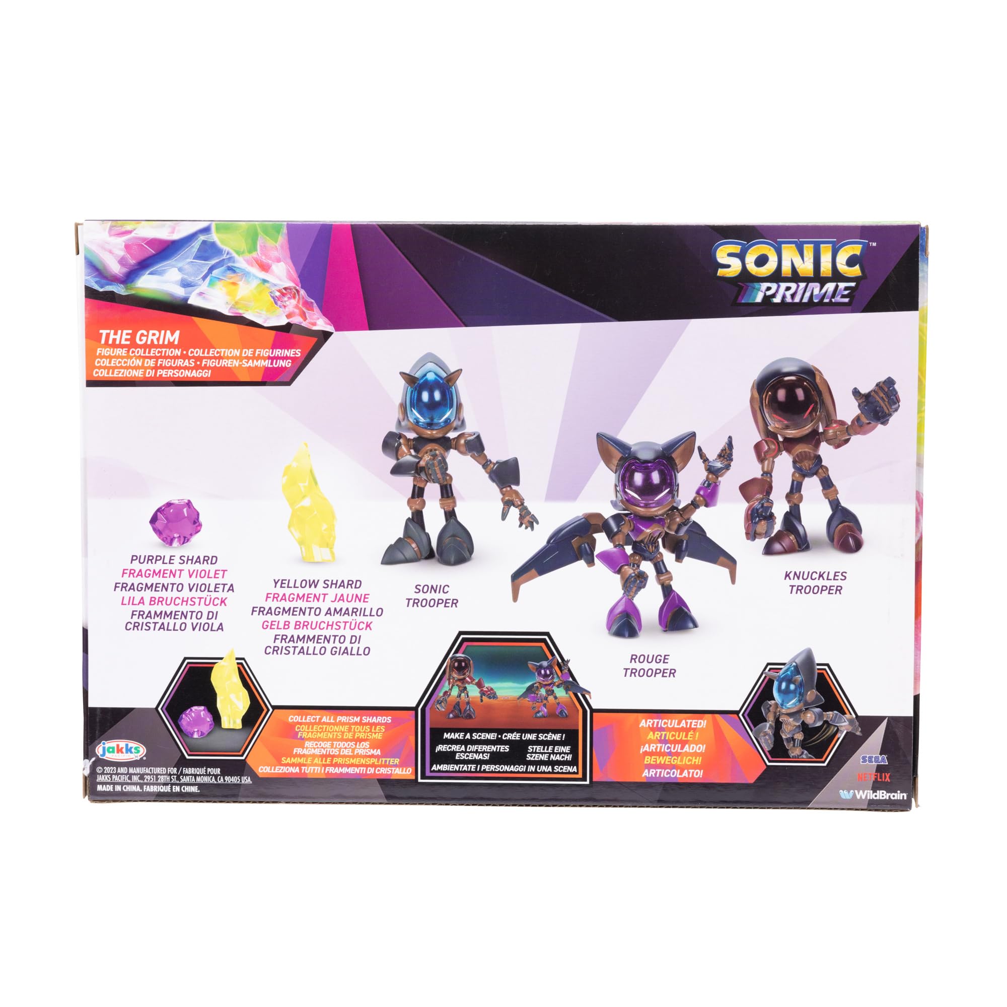 Sonic Prime 2.5-inch Action Figures The Grim Themed 5 Pieces: Sonic Trooper, Knuckles Trooper, Rouge Trooper, Yellow Shard and Purple Shard. Ages 3+ (Officially Licensed by Sega and Netflix)
