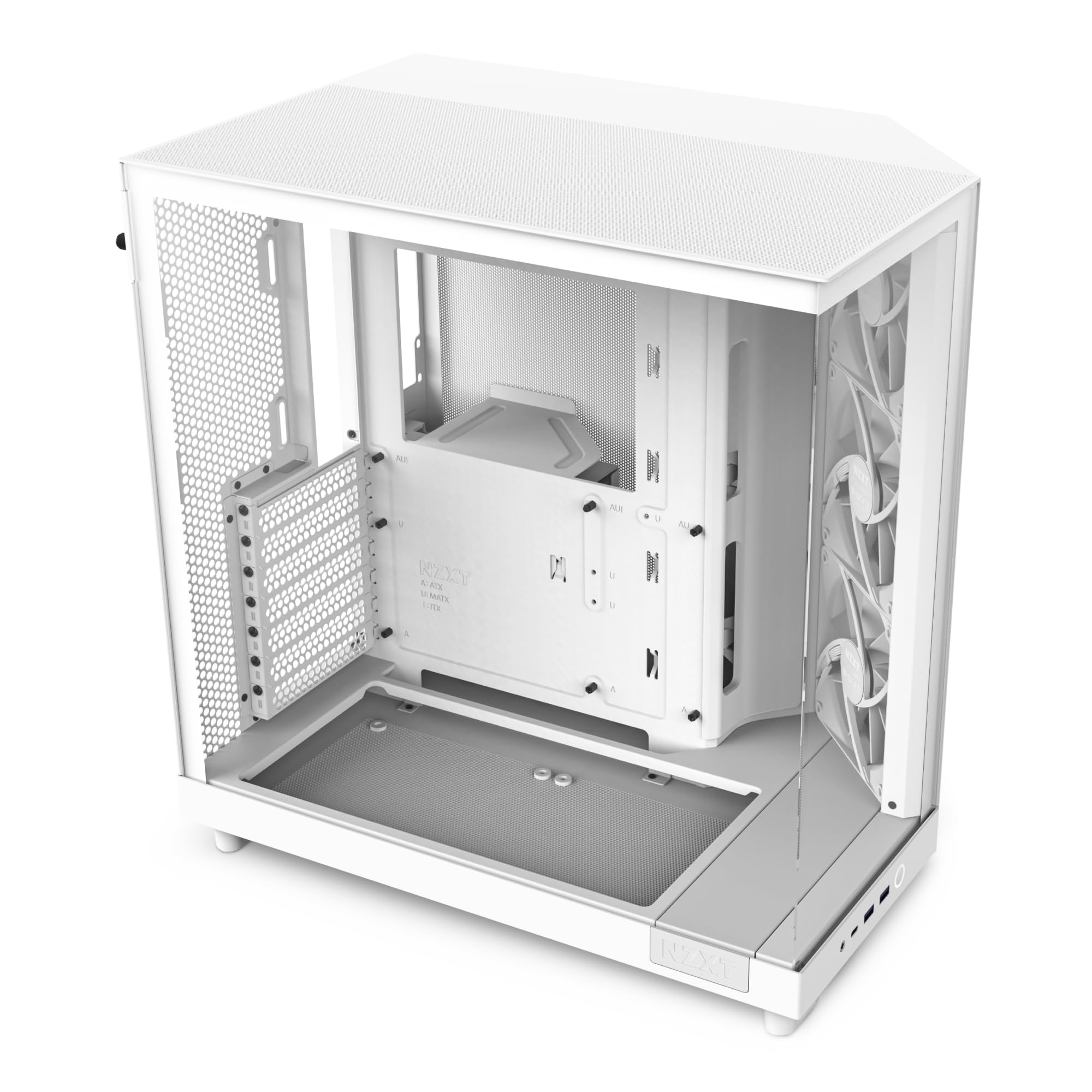 NZXT H6 Flow | CC-H61FW-01 | Compact Dual-Chamber Mid-Tower Airflow Case | Panoramic Glass Panels | High-Performance Airflow Panels | Includes 3 x 120mm Fans | Cable Management | White