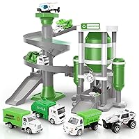 Garbage Truck Toys for Boys,Car Garage Toy,Car Tracks for Toddler,Include Rotation Track, Metal Garbage Truck,Helicopter,Car Toy,Traffic Signs,Christmas and Birthday Gift for Boys and Girls