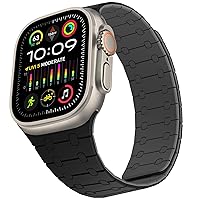 Compatible with Apple Watch Band 49mm 45mm 44mm 42mm 41mm 40mm 38mm, Silicone Magnetic Adjustable Loop Strap for iWatch Ultra 2 Ultra Series 9 8 7 SE 6 5 4 3 2 1 (49/45/44/42, Black Gley)