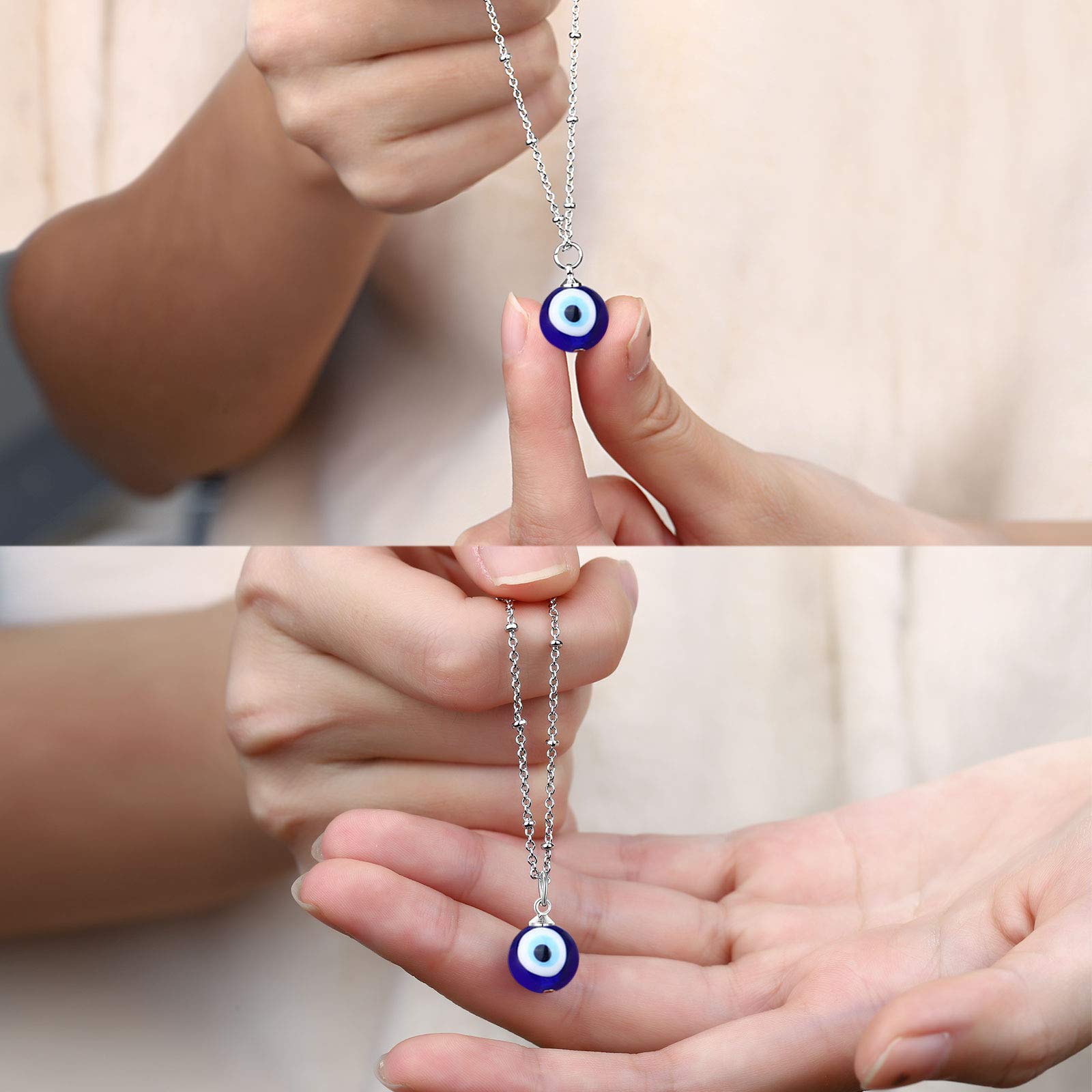 UNGENT THEM Evil Eye Pendant Necklace Third Blue Eyes Amulet Ojo Dainty Necklace for Women Men Girls (Silver/Gold)