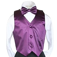 New 2pc Boys Satin Eggplant Vest and Bow tie Sets from Baby to Teen