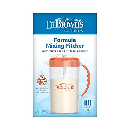 Dr. Brown's Baby Formula Mixing Pitcher with Adjustable Stopper, Locking Lid, & No Drip Spout, 32oz, BPA Free, Orange