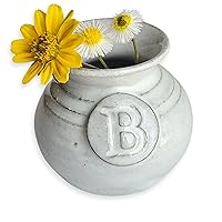 Custom Letter Mini Vase for Picking Mommy Flowers - New Mom to Be Keepsake Pot - Handmade Miniature Pottery for Baby Shower Favor Presents White
