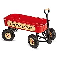 Schwinn Quad Steer 4x4 Wagon for Kids Red, Large Air-Filled Tires, Extra Deep Heavy Gauge Steel, Telescopic Extendable Handle, Real Wood Panels, Easy Assemble
