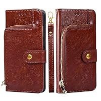 Zipper Wallet Folio Case for Samsung Galaxy S6, Premium PU Leather Slim Fit Cover for Galaxy S6, 3 Card Slots, 1 Transparent Photo Frame Slot, Well Design, Brown